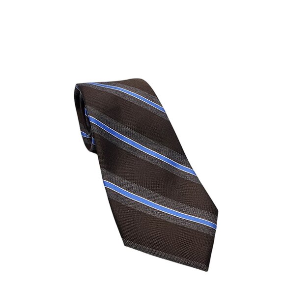 Michael Michael Kors Mens Brown & Blue Striped Silk & Viscose Tie - Picture 5 of 5